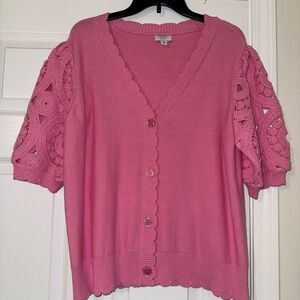Crown & Ivy Pink Scalloped Cardigan